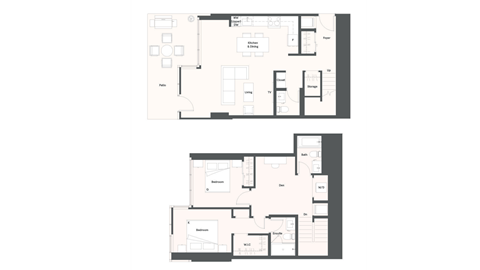 Floor plan for 2 beds, 2 baths, 1334 sqft